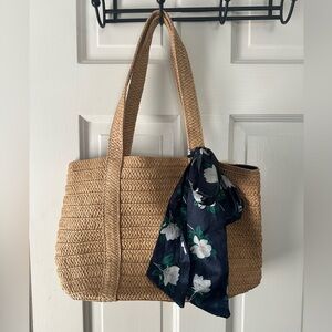 Draper James Straw Bag with Magnolia Scarf